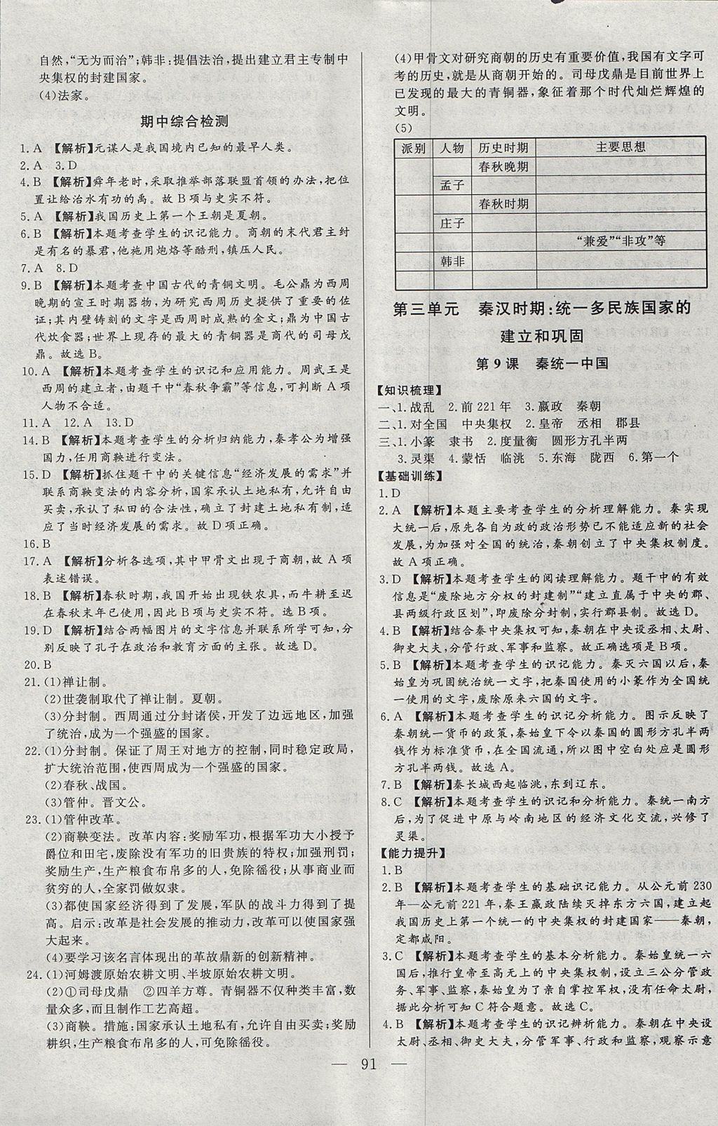 2017年學考A加同步課時練七年級歷史上冊人教版 參考答案第6頁