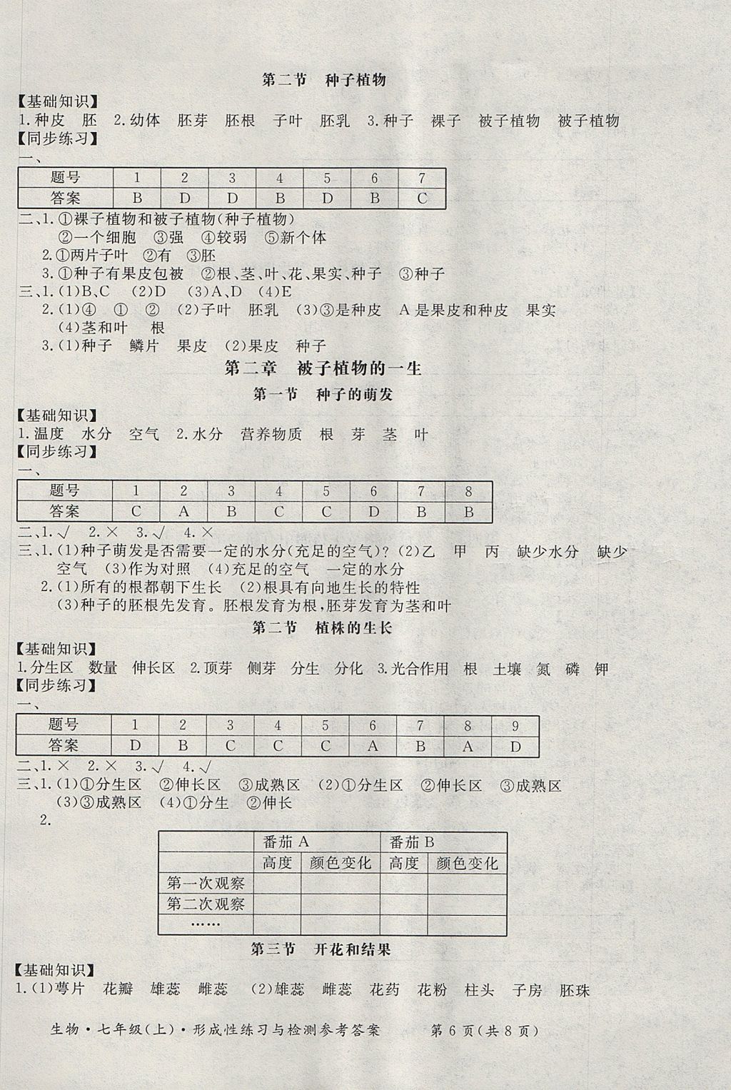 2017年新課標形成性練習(xí)與檢測七年級生物上冊 參考答案第6頁