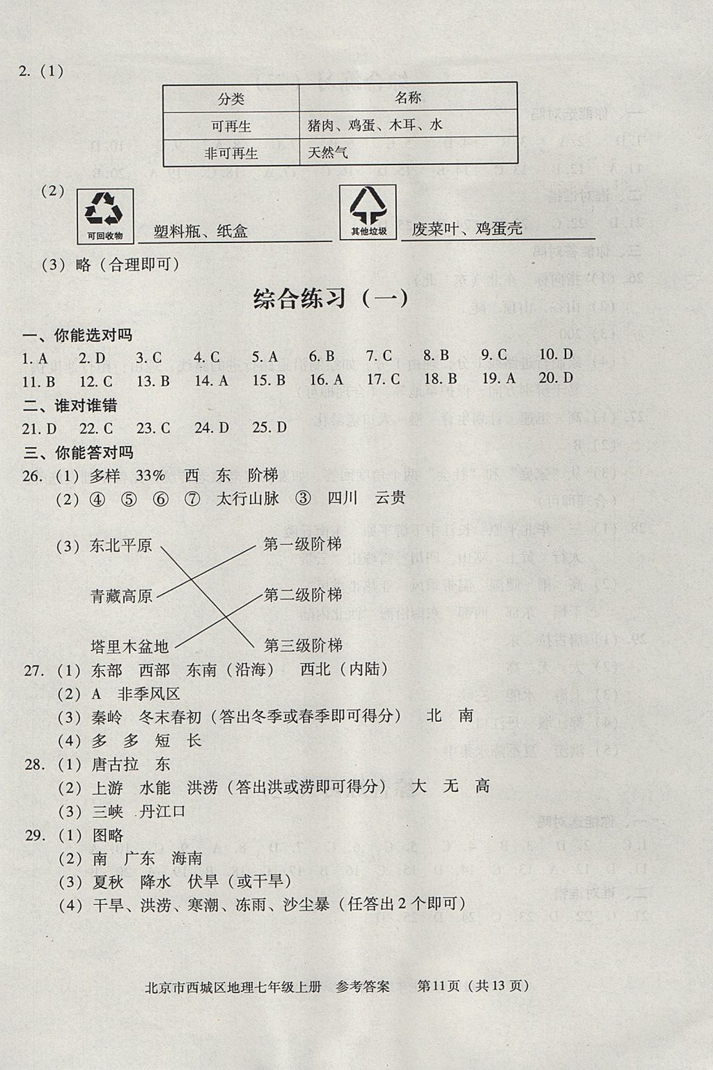 2017年学习探究诊断七年级地理上册 参考答案第11页