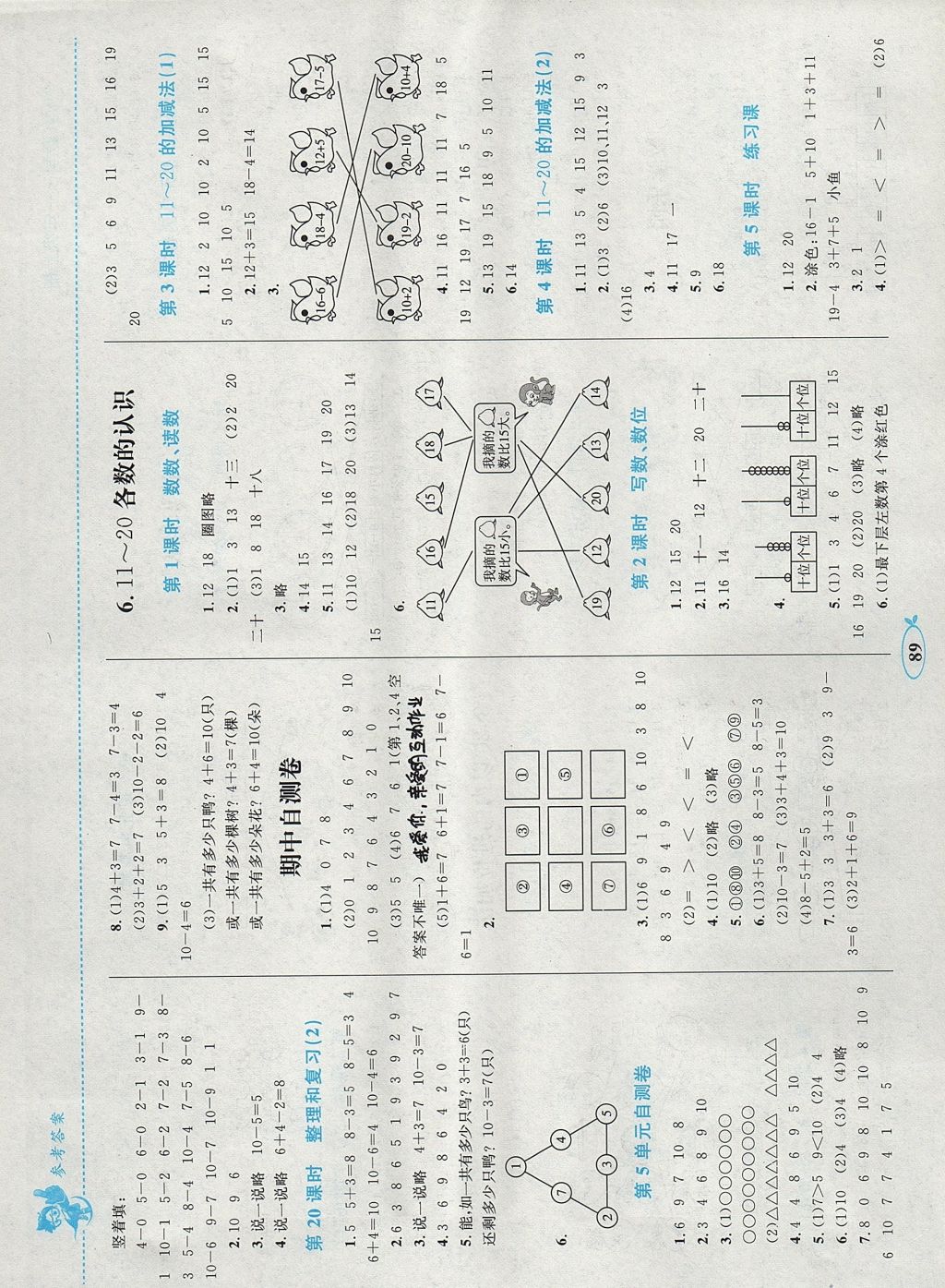 2017年小学同步学考优化设计小超人作业本一年级数学上册人教版 参考答案第5页