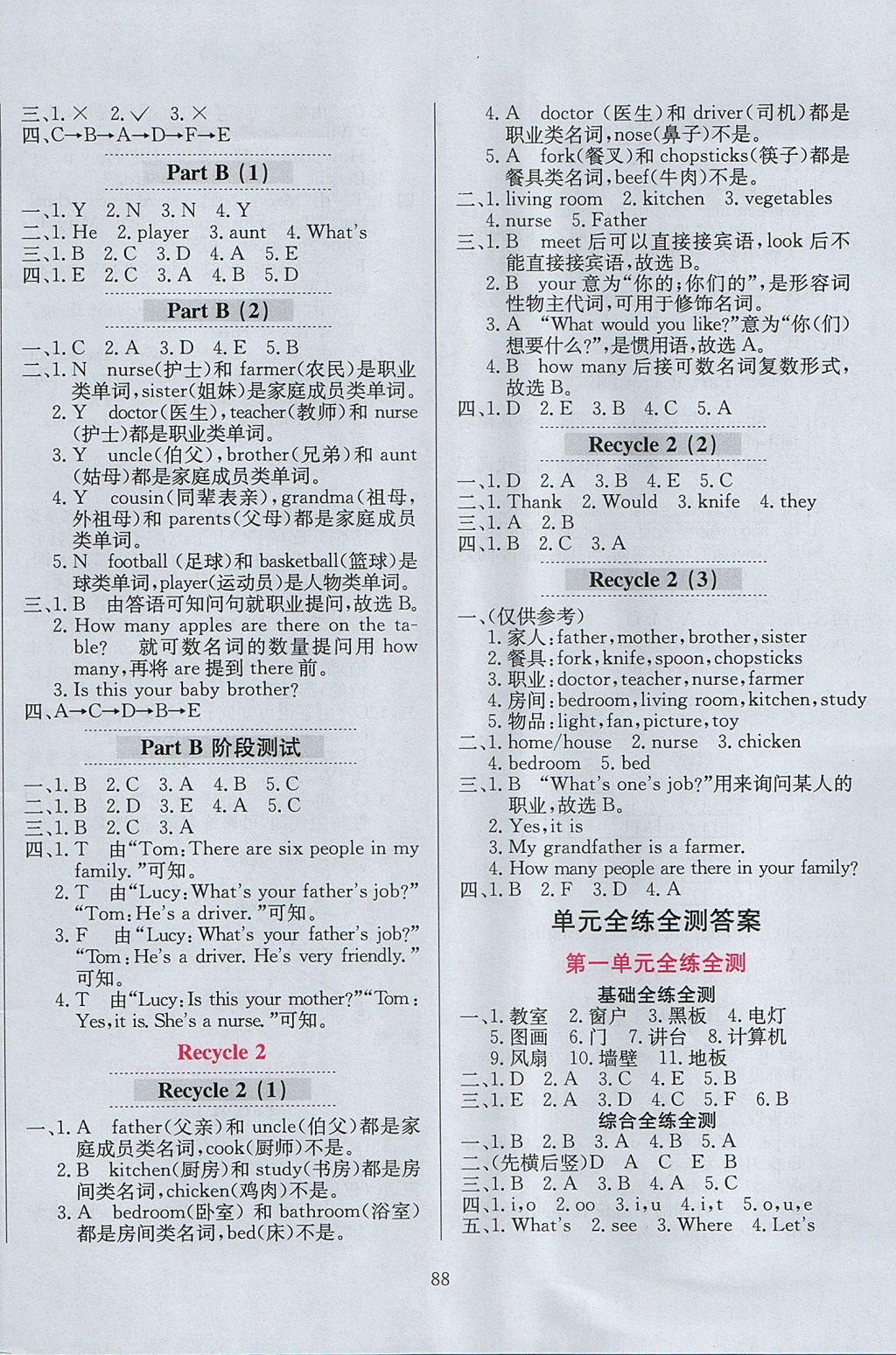 2017年小學(xué)教材全練四年級(jí)英語(yǔ)上冊(cè)人教PEP版三起 參考答案第8頁(yè)