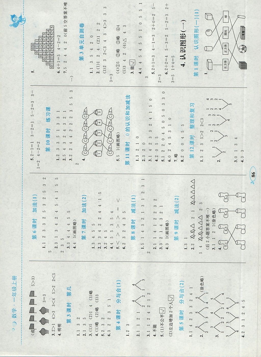 2017年小学同步学考优化设计小超人作业本一年级数学上册人教版 参考答案第2页