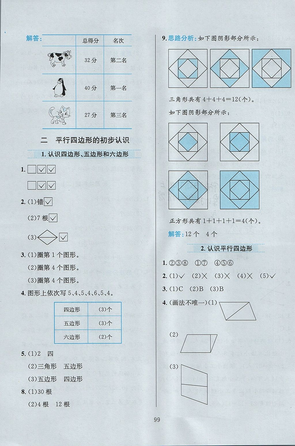 2017年小学教材全练二年级数学上册江苏版 参考答案第3页