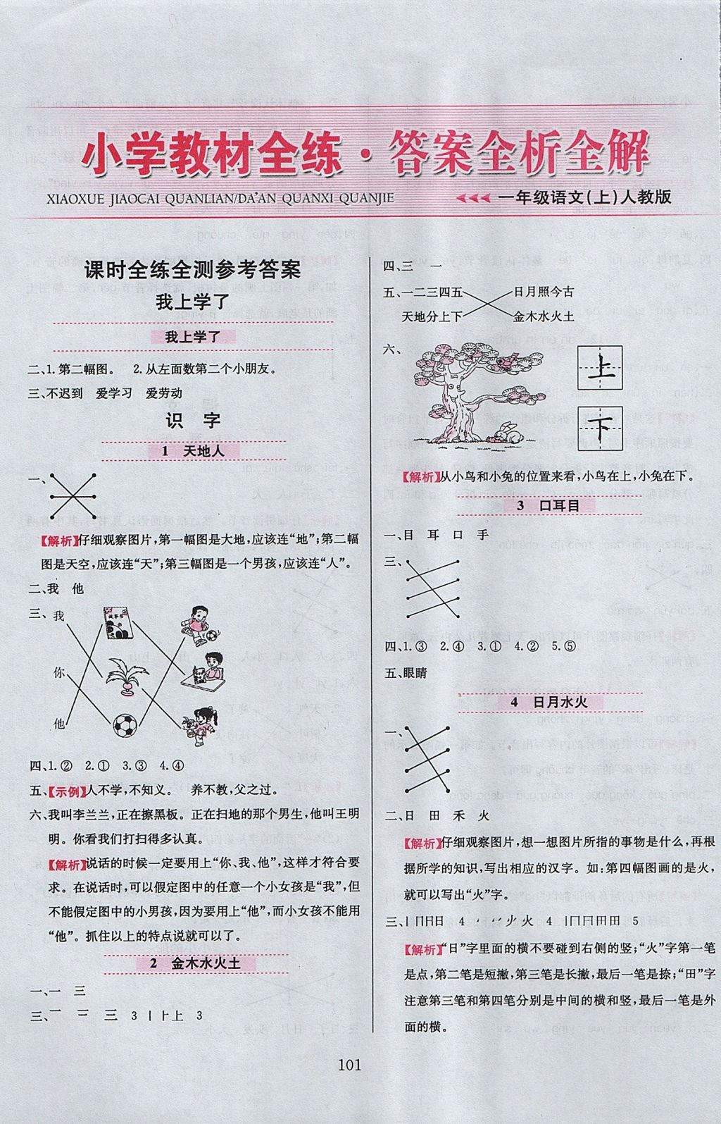 2017年小學(xué)教材全練一年級(jí)語文上冊(cè)人教版 參考答案第1頁