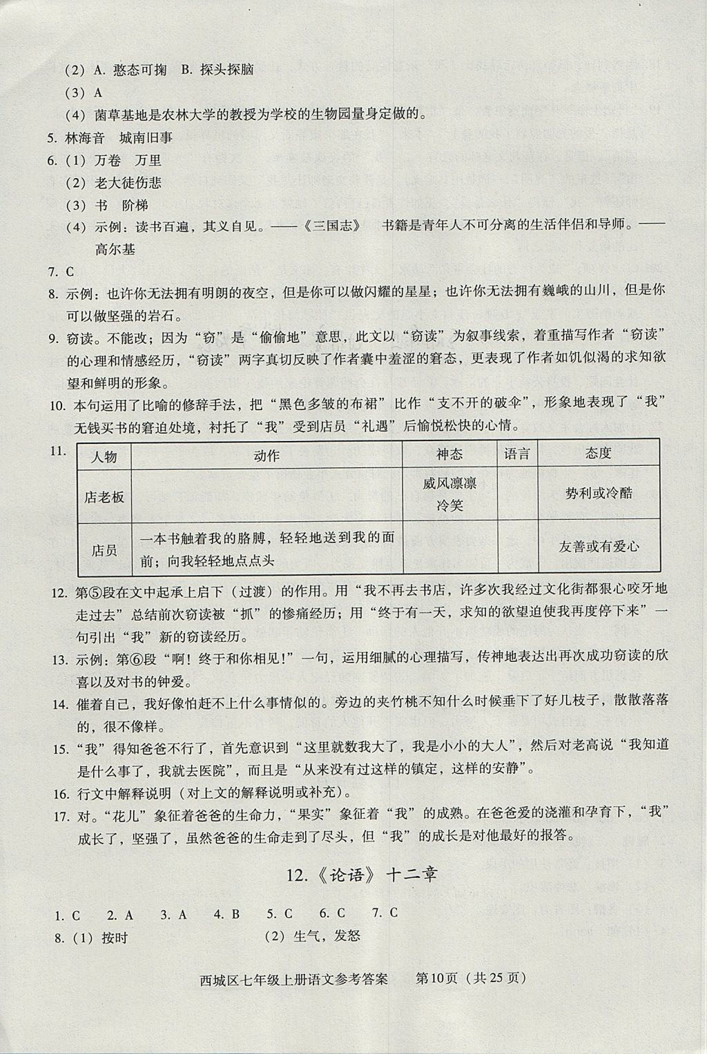 2017年學(xué)習(xí)探究診斷七年級語文上冊人教版 參考答案第10頁