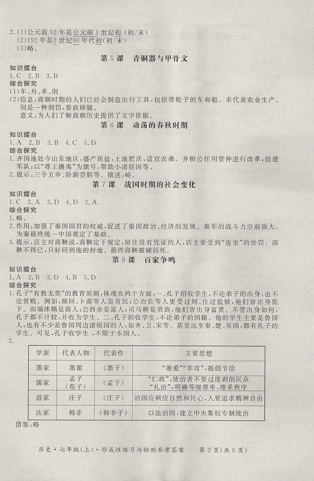 2017年新课标形成性练习与检测七年级历史上册人教版 参考答案第2页