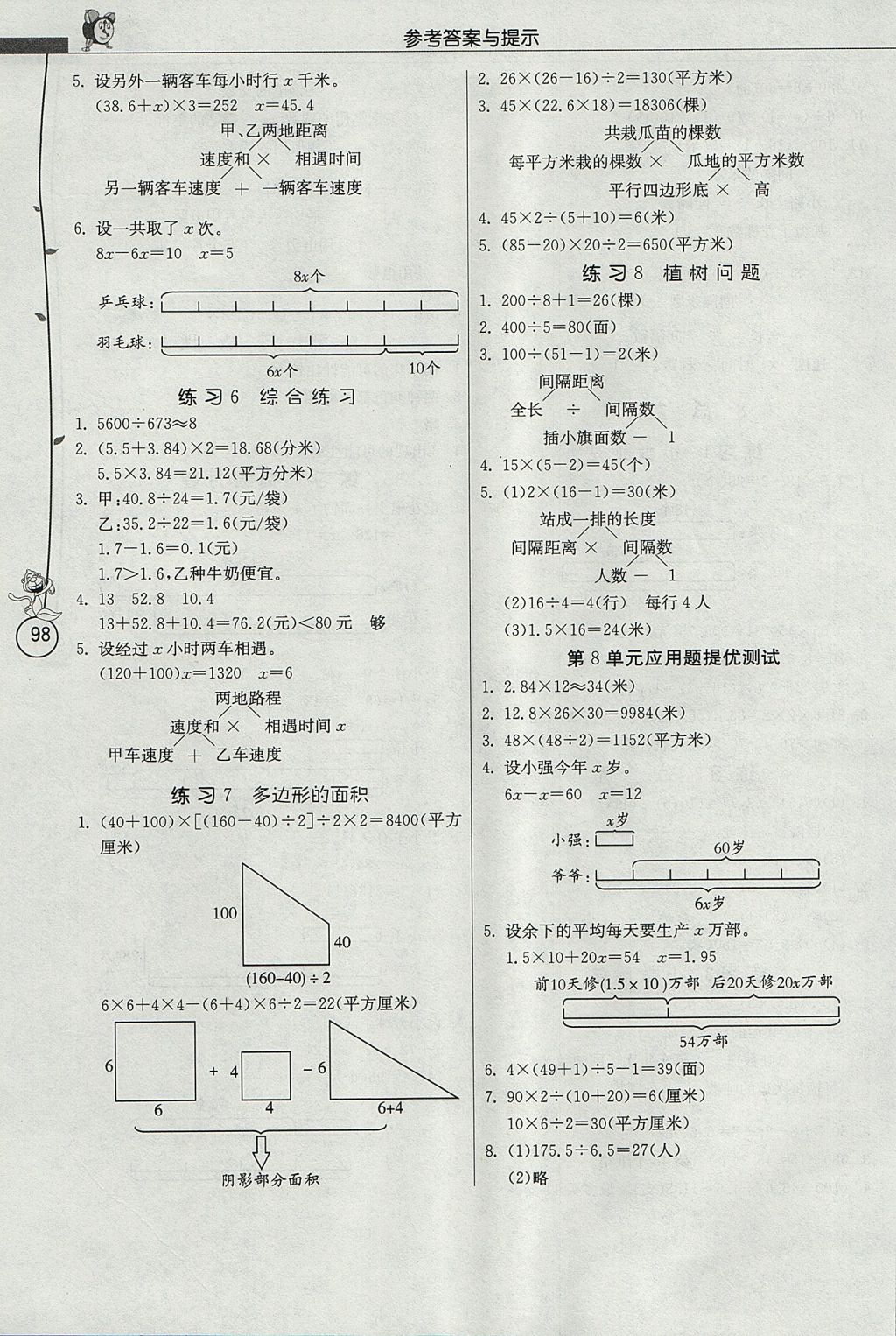 2017年春雨教育小學(xué)數(shù)學(xué)應(yīng)用題解題高手五年級上冊人教版 參考答案第15頁