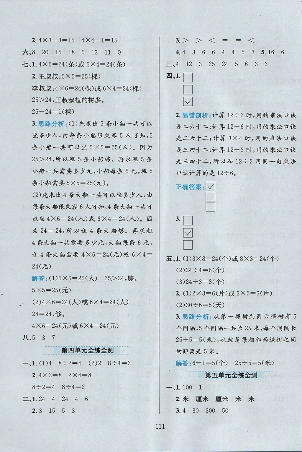 2017年小學(xué)教材全練二年級數(shù)學(xué)上冊江蘇版 參考答案第15頁