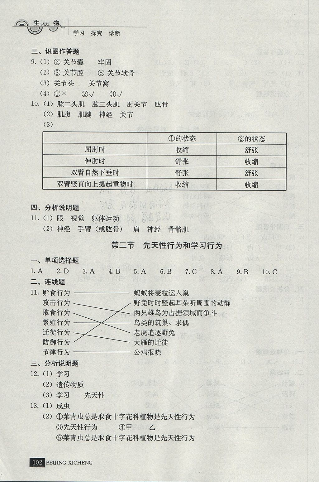 2017年學(xué)習(xí)探究診斷八年級(jí)生物上冊(cè)人教版 參考答案第5頁(yè)