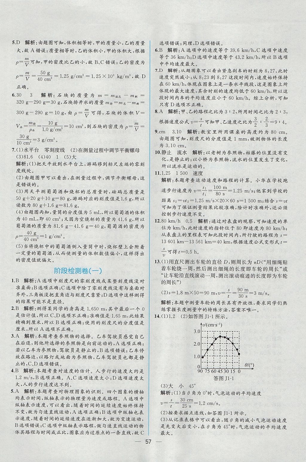 2017年同步导学案课时练八年级物理上册人教版 参考答案第37页