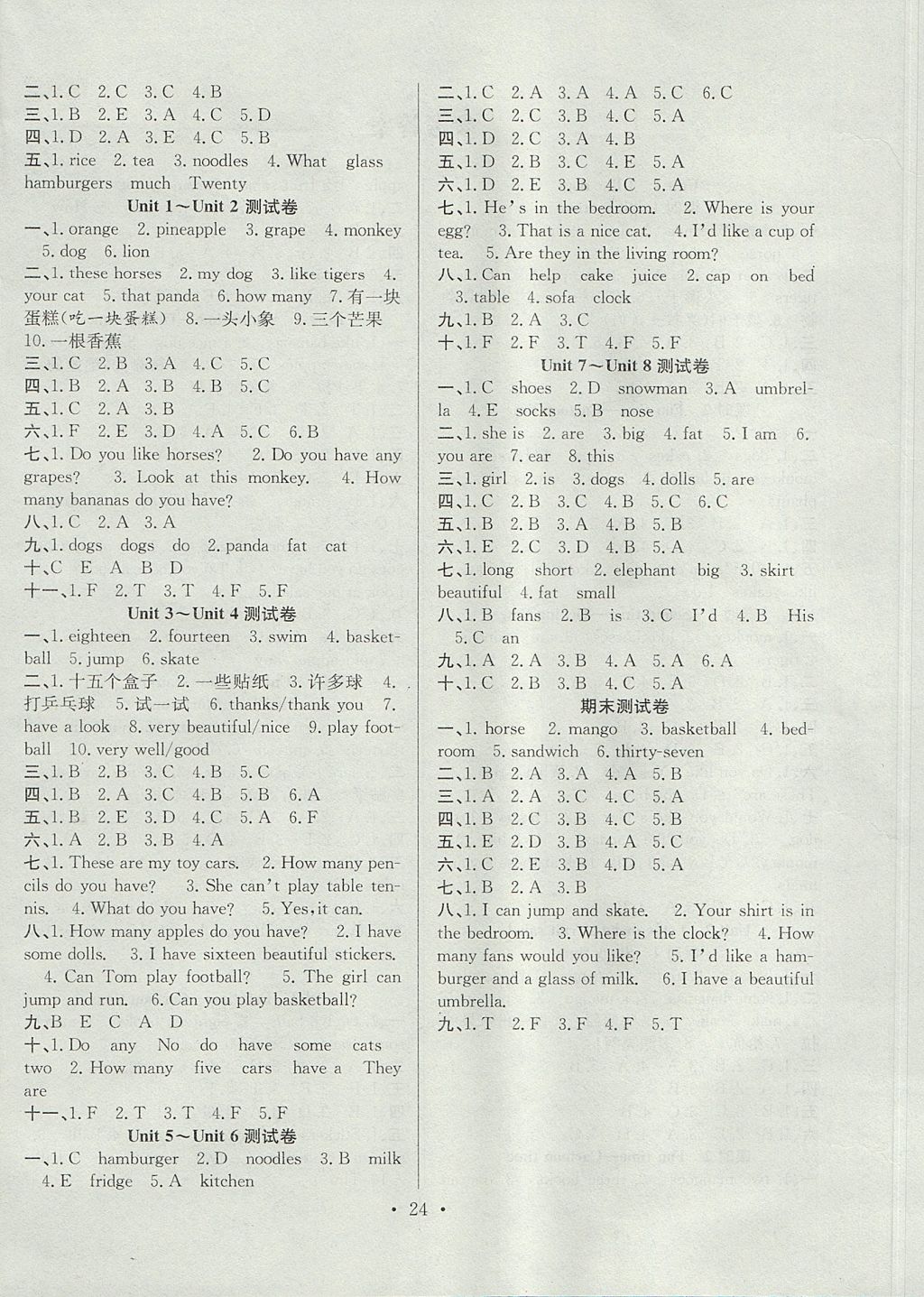 2017年贏在課堂課時(shí)作業(yè)四年級(jí)英語上冊(cè)譯林版 參考答案第4頁