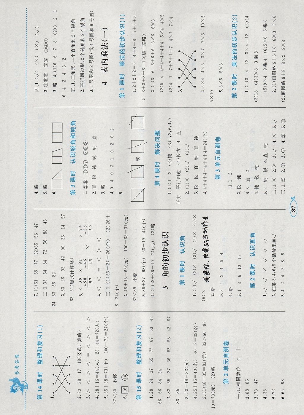 2017年小学同步学考优化设计小超人作业本二年级数学上册人教版 参考答案第3页