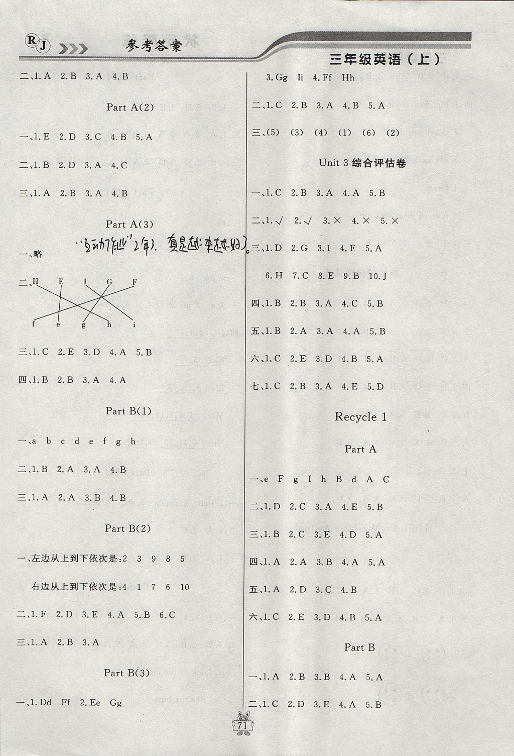 2017年?duì)钤憔氄n時(shí)優(yōu)化設(shè)計(jì)三年級英語上冊人教版 參考答案第3頁