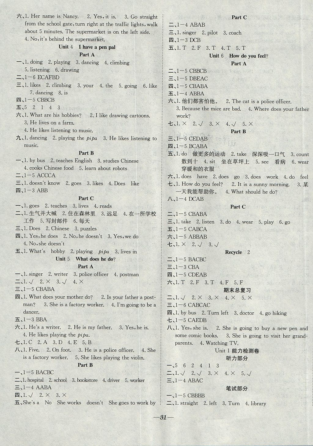 2017年快樂學(xué)習(xí)隨堂練六年級英語上冊人教PEP版 參考答案第3頁