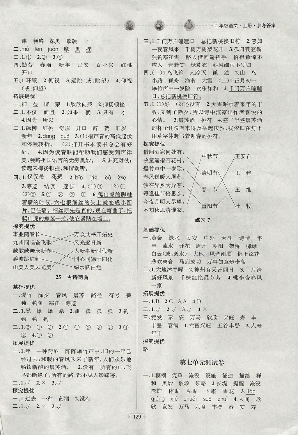 2017年金鑰匙提優(yōu)訓(xùn)練課課練四年級語文上冊江蘇版 參考答案第13頁