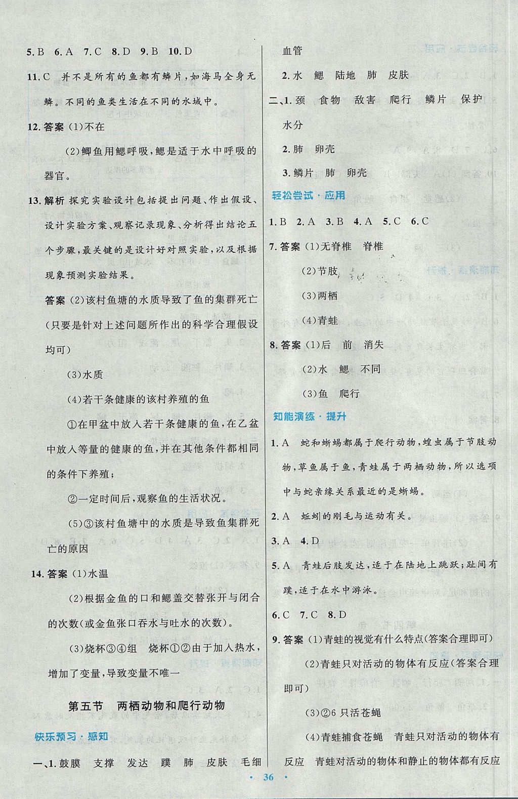 2017年初中同步測(cè)控優(yōu)化設(shè)計(jì)八年級(jí)生物學(xué)上冊(cè)人教版 參考答案第4頁(yè)