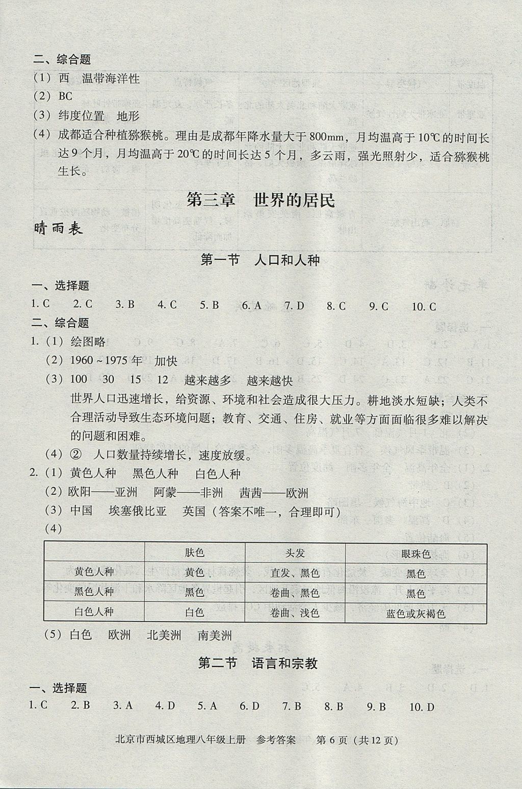 2017年學習探究診斷八年級地理上冊人教版 參考答案第6頁