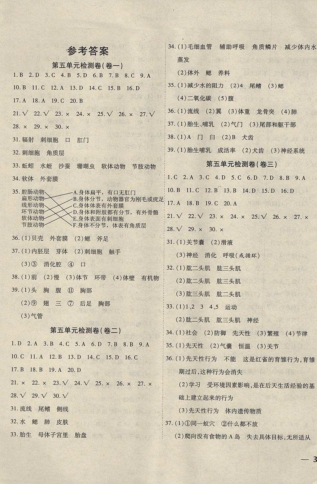 2017年云南省考標準卷八年級生物上冊人教版 參考答案第1頁