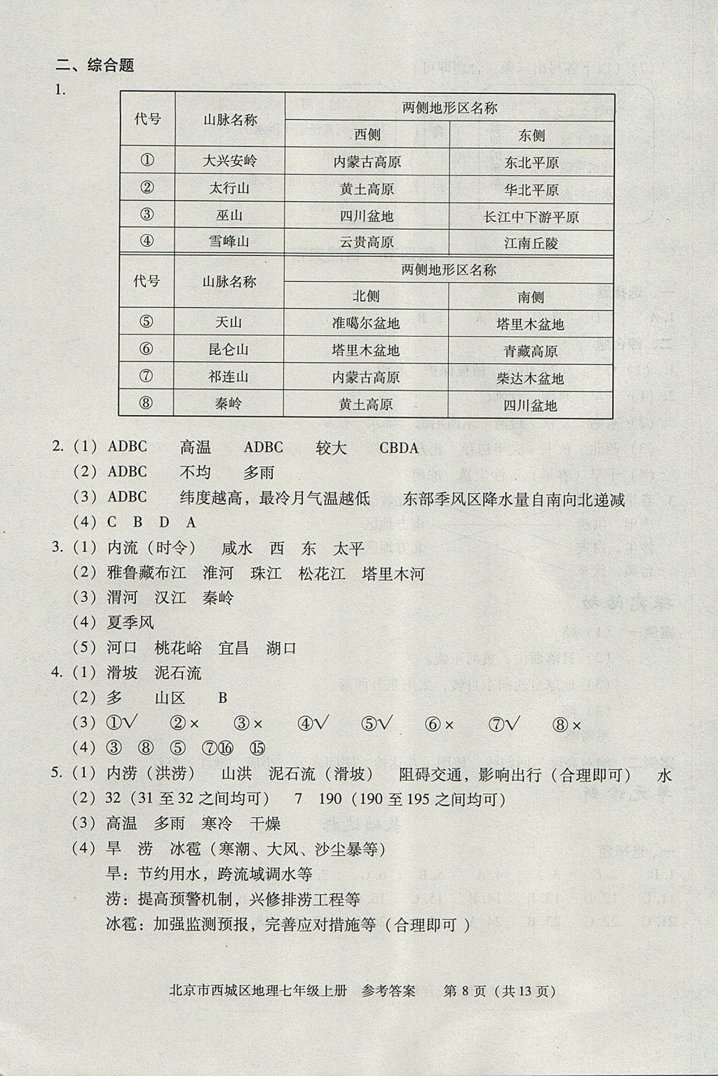 2017年学习探究诊断七年级地理上册 参考答案第8页