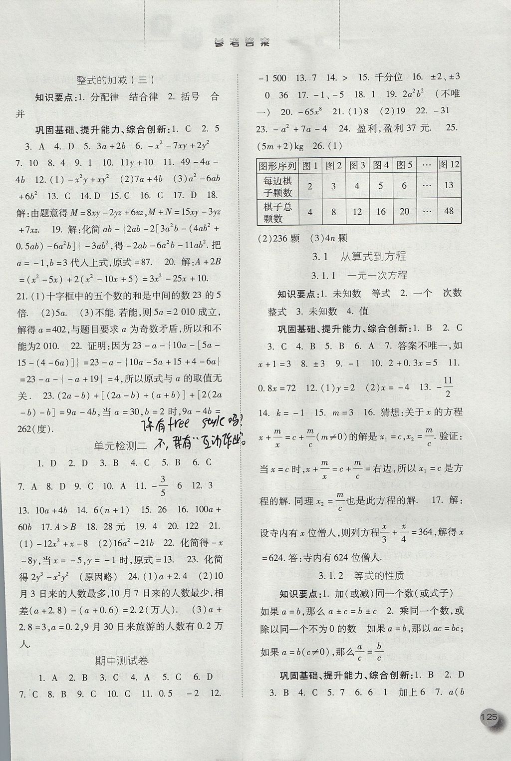 2017年同步训练七年级数学上册人教版河北人民出版社 参考答案第9页