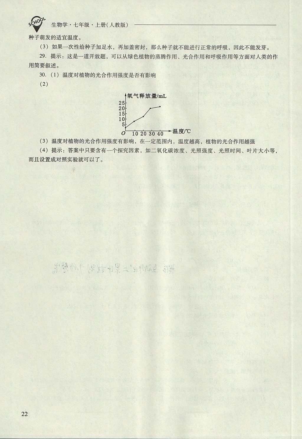 2017年新課程問題解決導學方案七年級生物學上冊人教版 參考答案第22頁