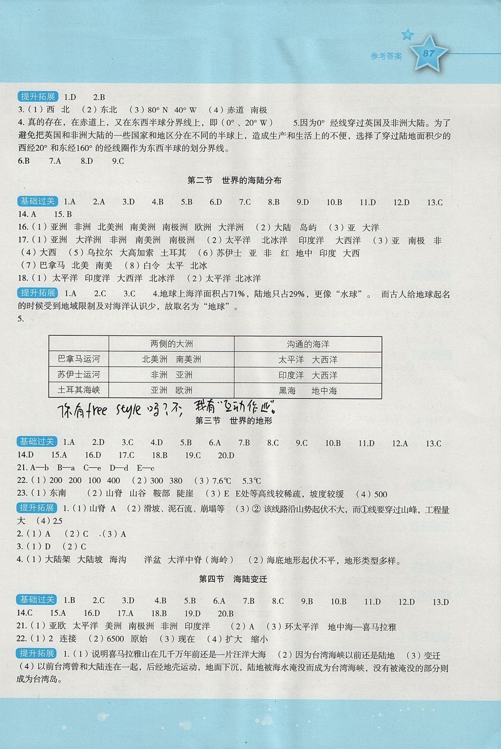 2017年新課標初中地理同步伴你學七年級上冊湘教版 參考答案第2頁