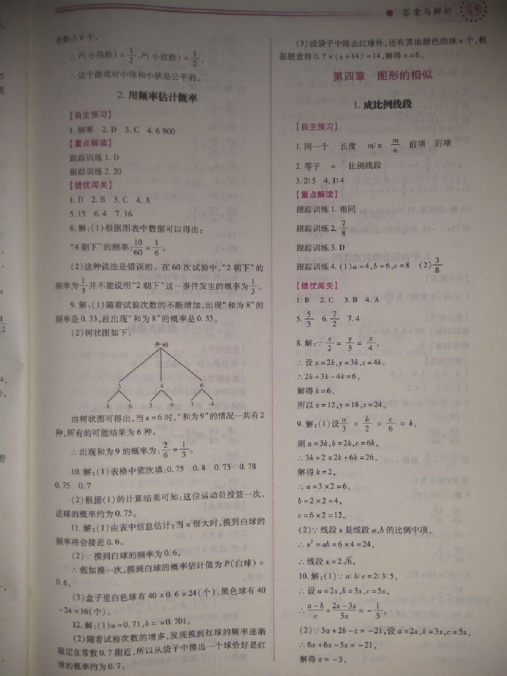 2017年绩优学案九年级数学上册北师大版 参考答案第11页