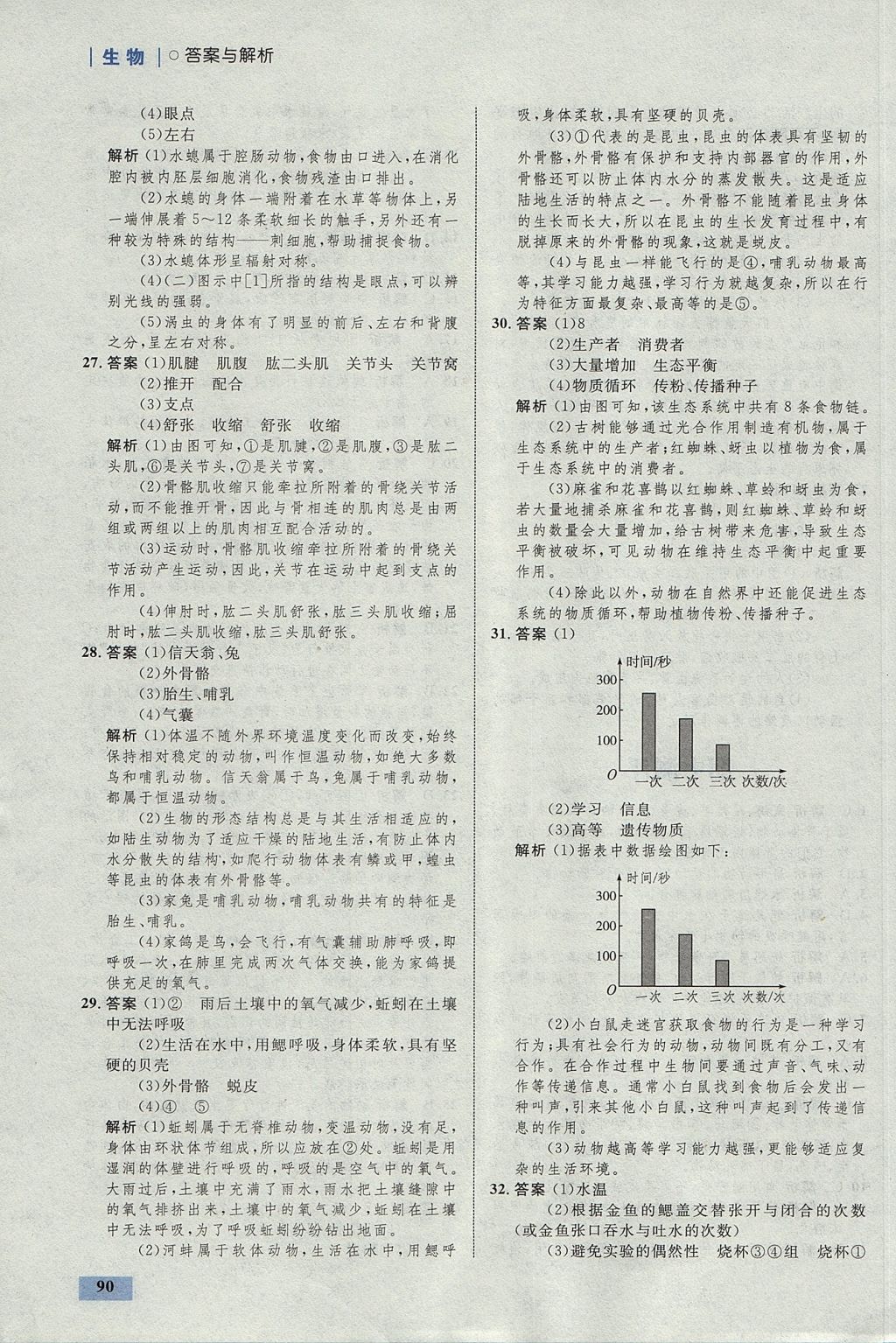 2017年初中同步學(xué)考優(yōu)化設(shè)計(jì)八年級(jí)生物上冊(cè)人教版 參考答案第16頁