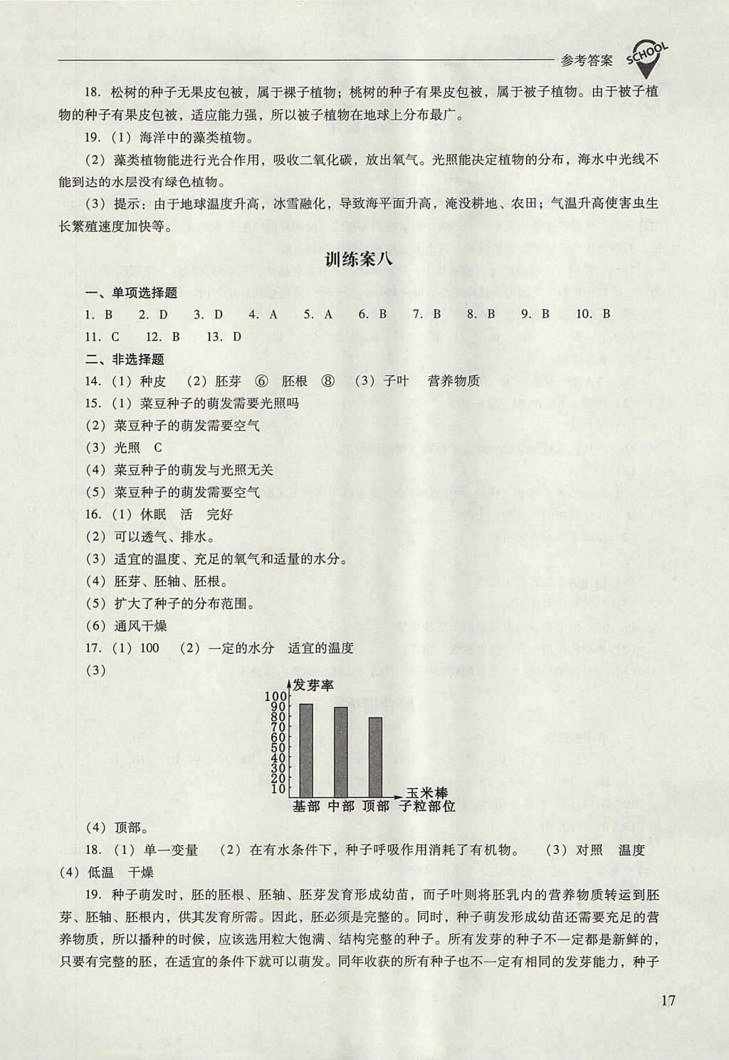 2017年新課程問題解決導(dǎo)學(xué)方案七年級生物學(xué)上冊人教版 參考答案第17頁