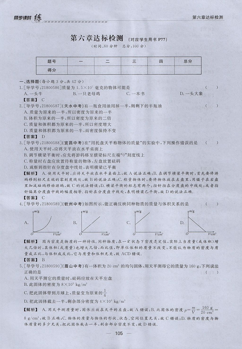 2017年學(xué)考A加同步課時練八年級物理上冊人教版 第六章 質(zhì)量與密度第86頁