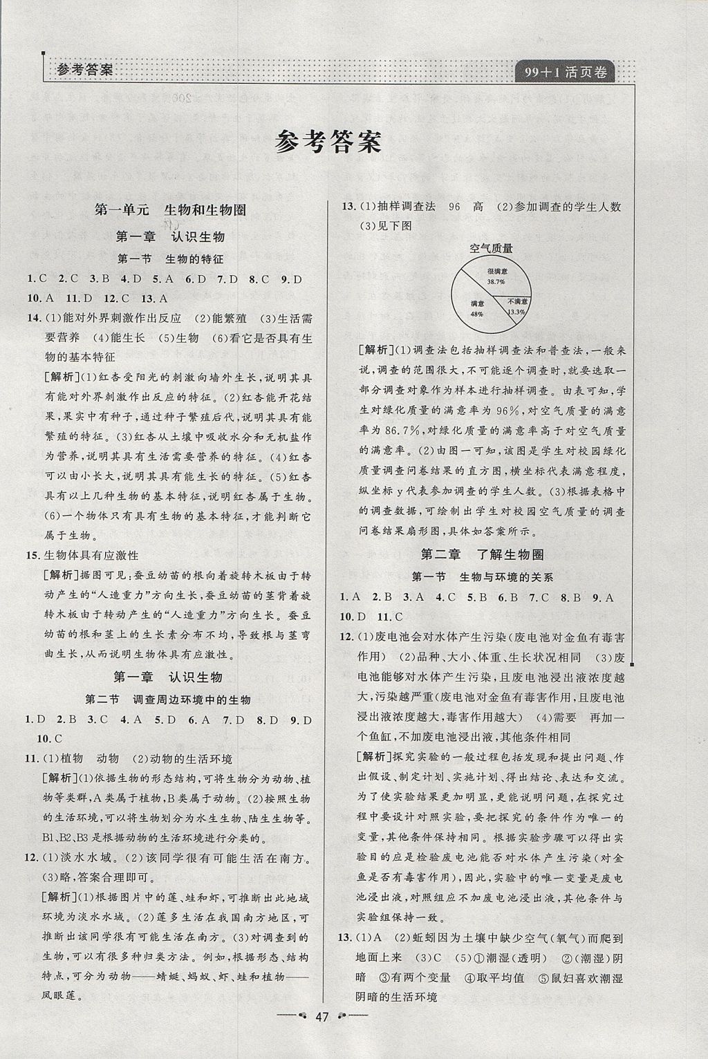 2017年99加1活頁卷七年級(jí)生物上冊(cè)人教版 參考答案第1頁