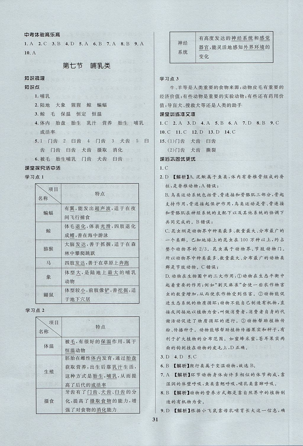 2017年天梯学案初中同步新课堂八年级生物上册 参考答案第7页