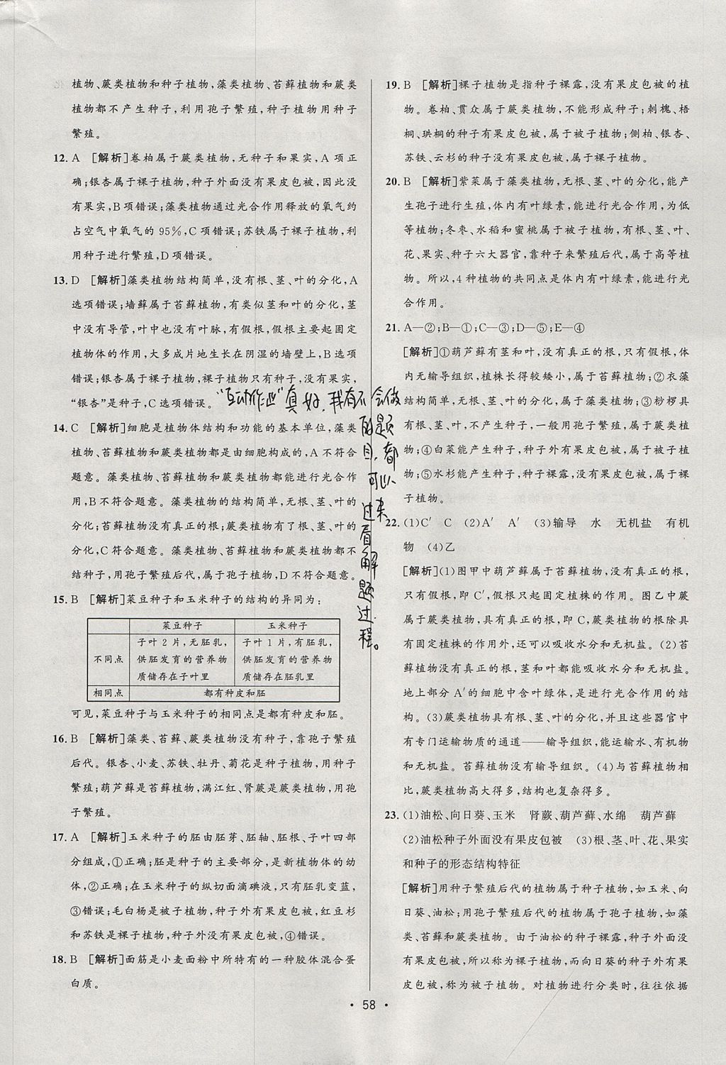 2017年99加1活頁(yè)卷七年級(jí)生物上冊(cè)人教版 測(cè)試卷答案第18頁(yè)