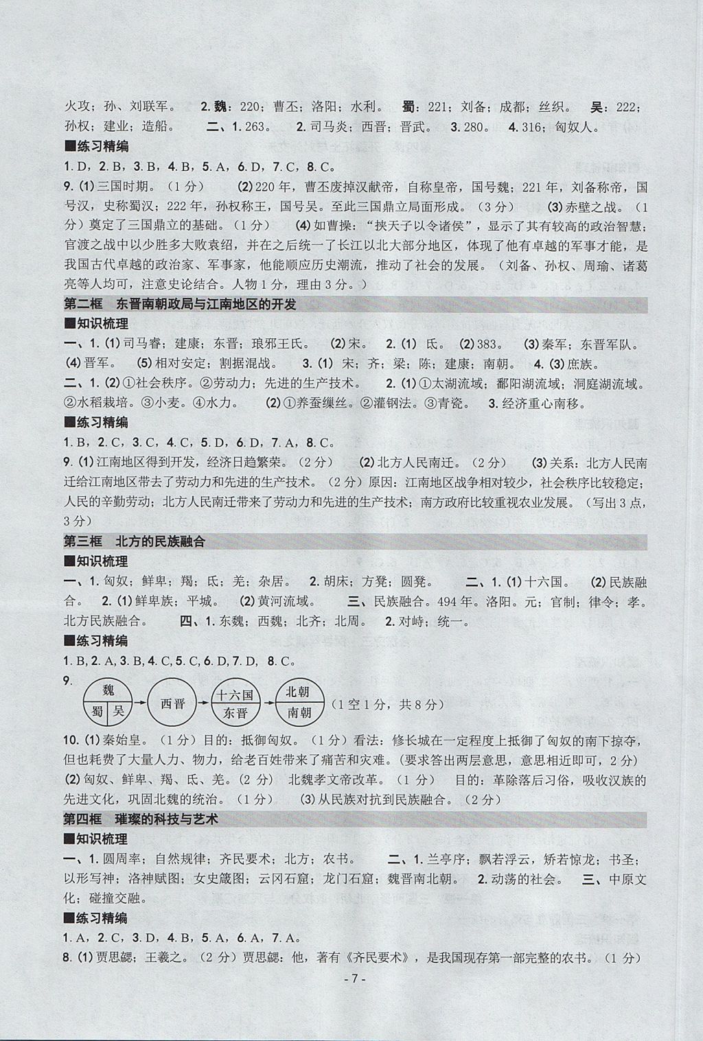 2017年練習精編八年級歷史與社會道德與法治 歷史與社會部分上冊人教版 參考答案第7頁