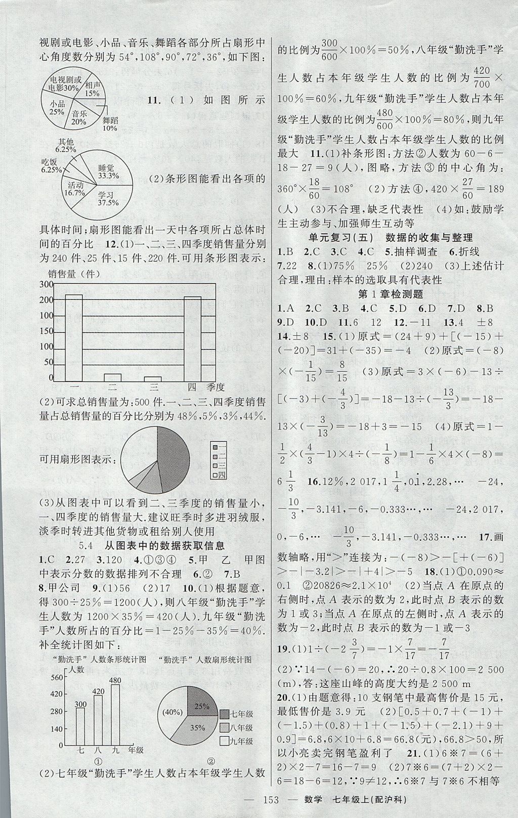 2017年原創(chuàng)新課堂七年級數(shù)學(xué)上冊滬科版 參考答案第17頁