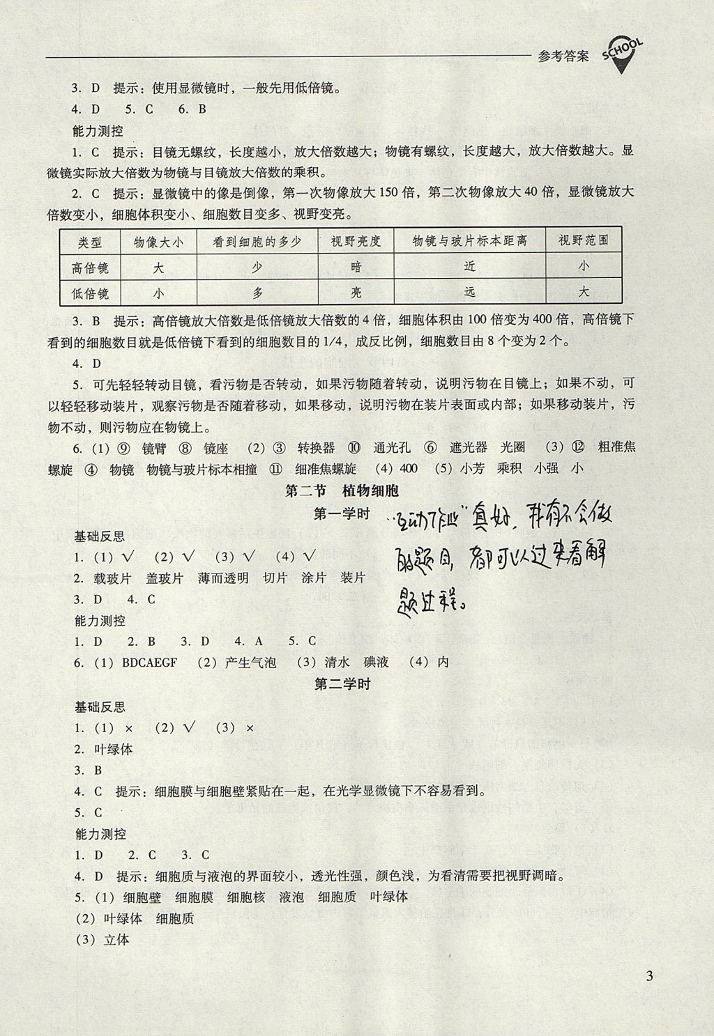 2017年新課程問題解決導(dǎo)學(xué)方案七年級生物學(xué)上冊人教版 參考答案第3頁