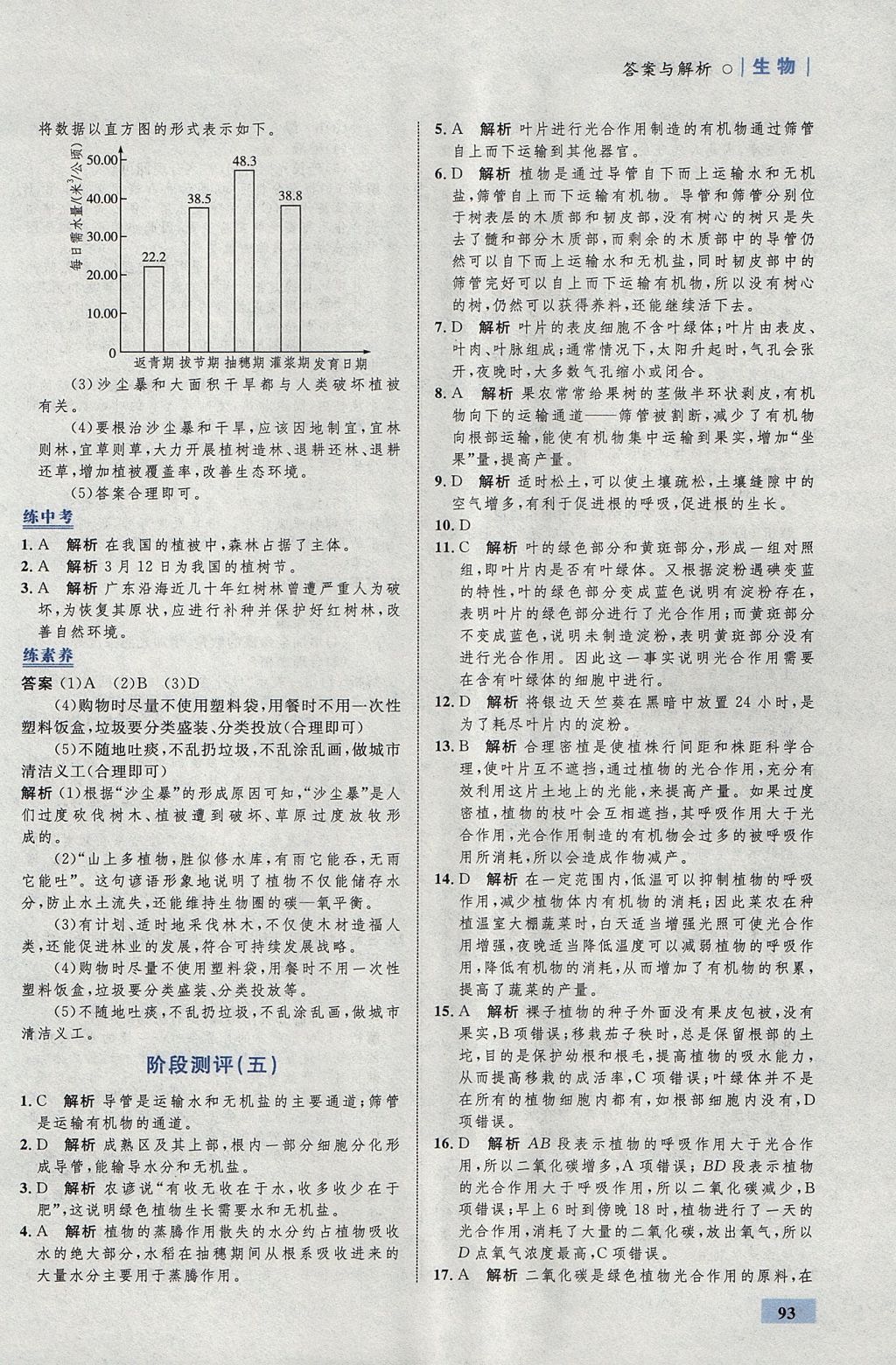 2017年初中同步学考优化设计七年级生物上册人教版 参考答案第19页