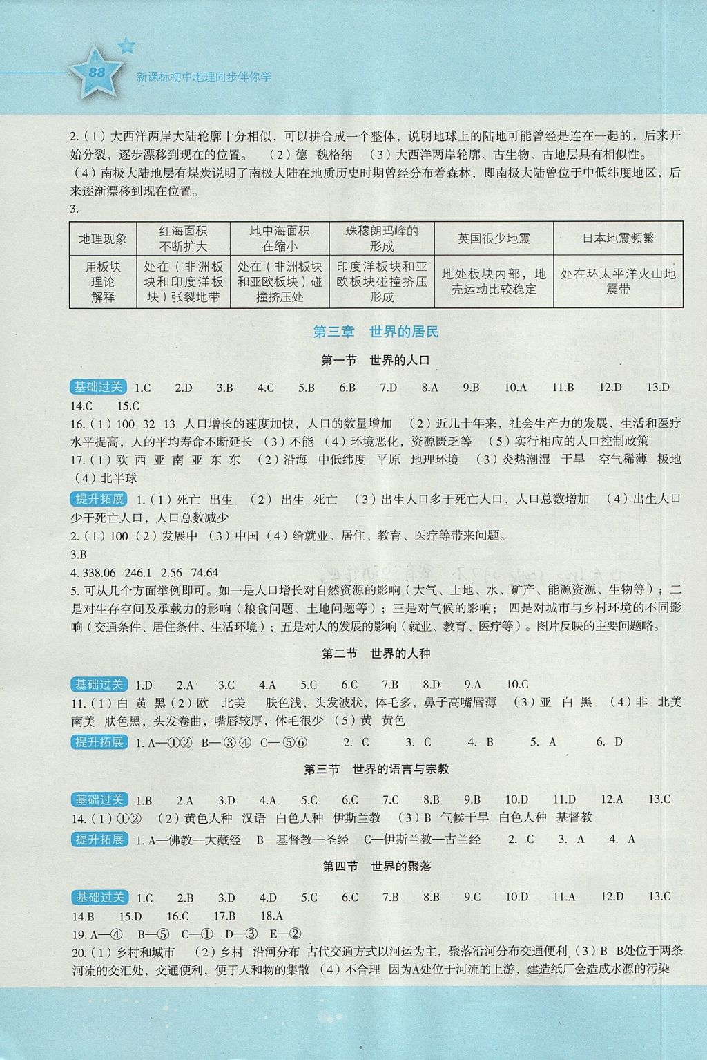 2017年新課標初中地理同步伴你學七年級上冊湘教版 參考答案第3頁