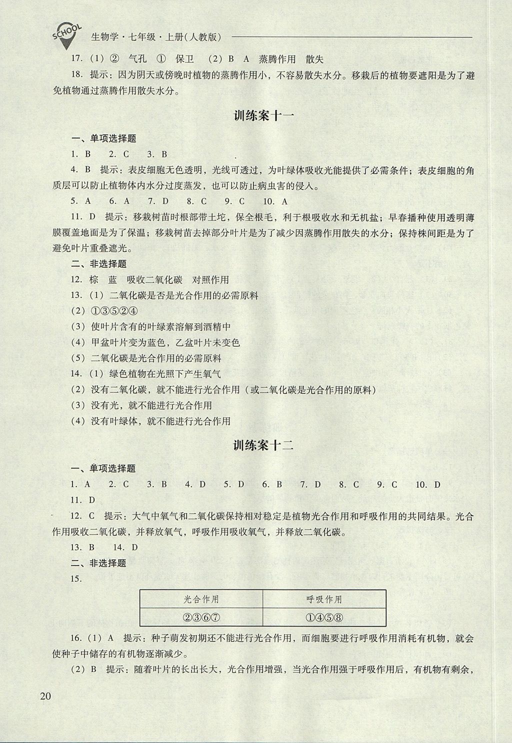 2017年新課程問(wèn)題解決導(dǎo)學(xué)方案七年級(jí)生物學(xué)上冊(cè)人教版 參考答案第20頁(yè)