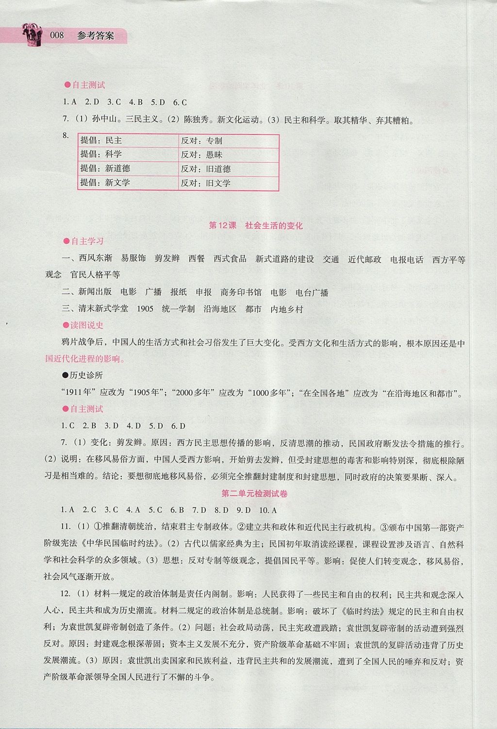 2017年中国历史助学读本八年级上册岳麓版 参考答案第8页