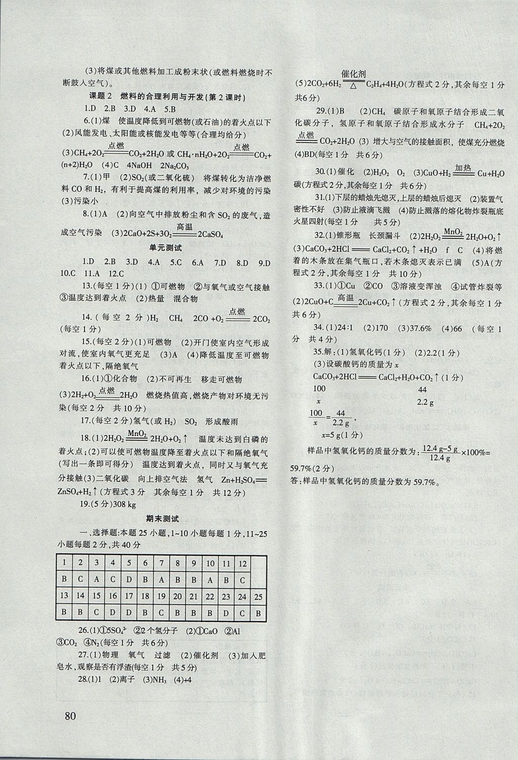 2017年化学配套综合练习九年级上册人教版甘肃文化出版社 参考答案第5页