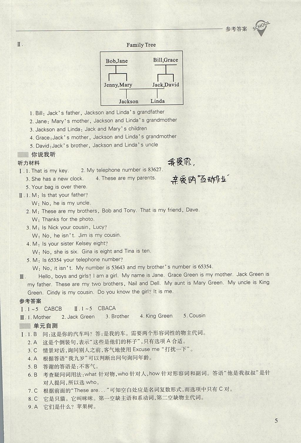 2017年新课程问题解决导学方案七年级英语上册人教版 参考答案第5页