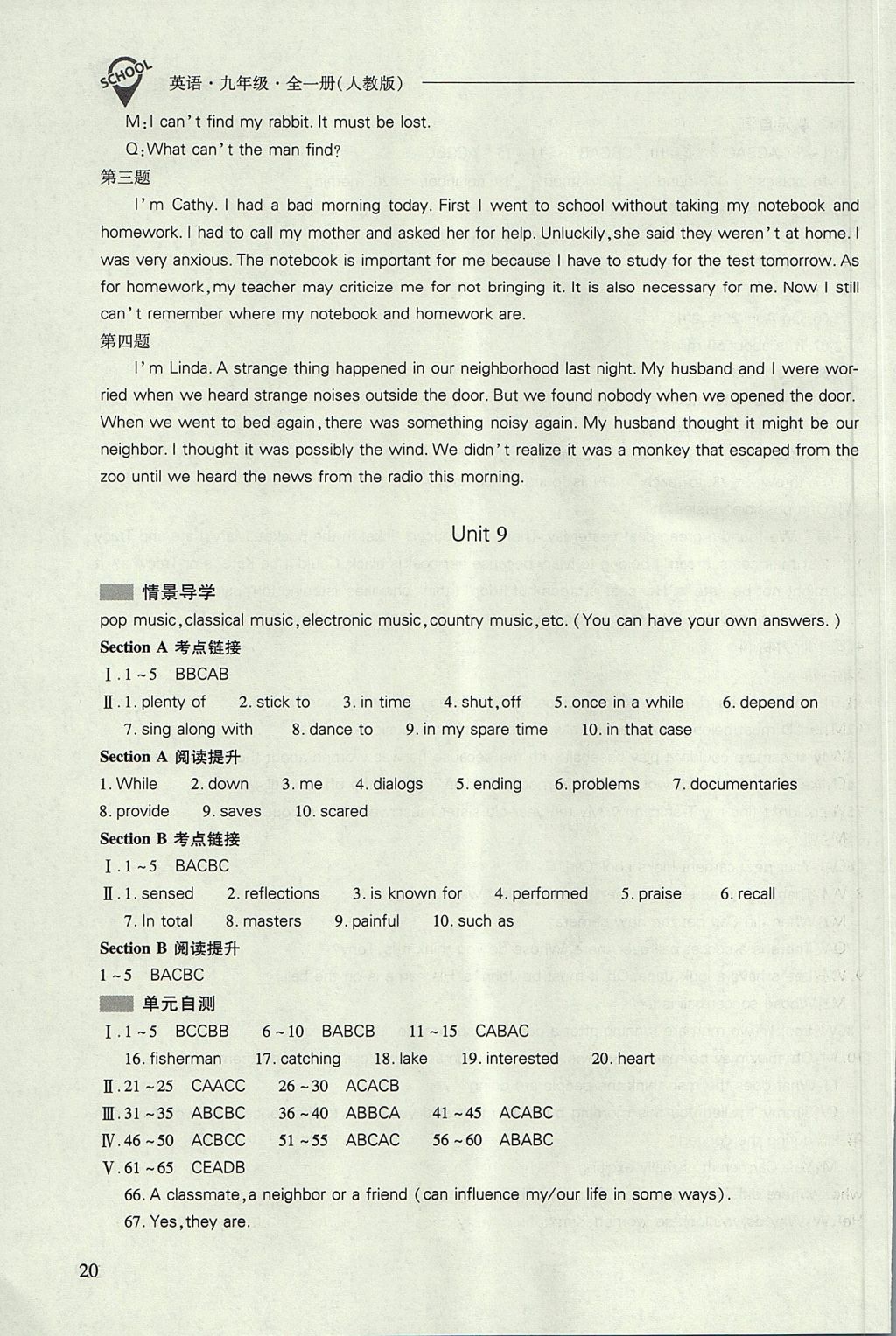 2017年新课程问题解决导学方案九年级英语全一册人教版 参考答案第20页