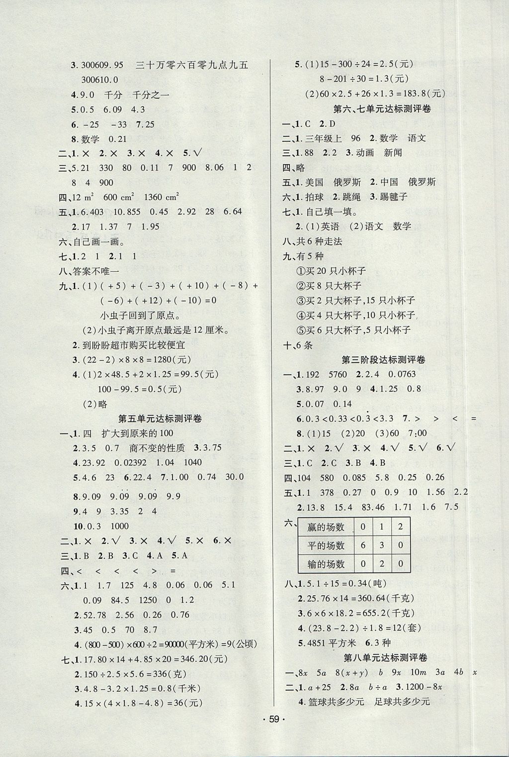 2017年99加1活页卷五年级数学上册苏教版 参考答案第3页