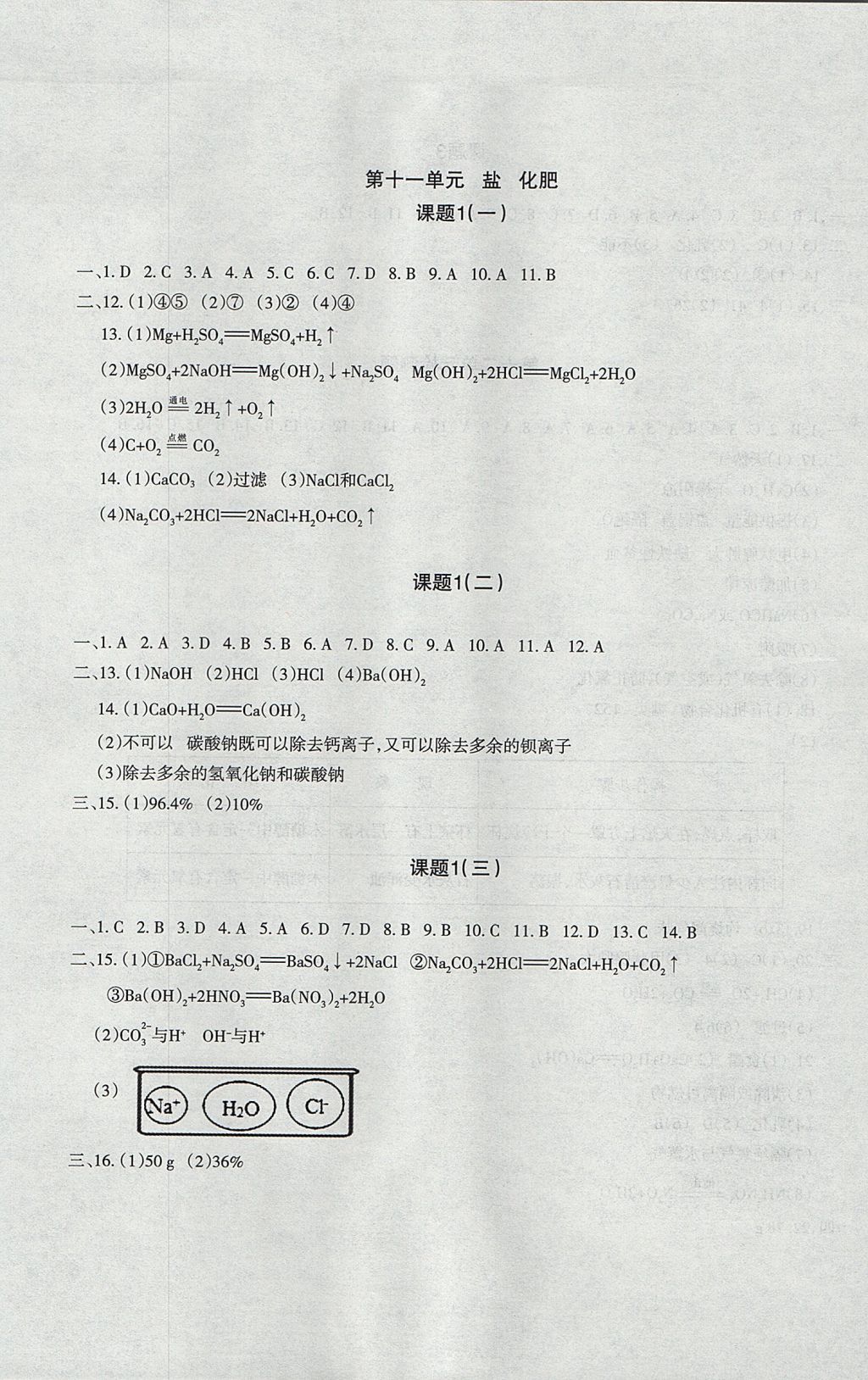2017年樹人練案九年級(jí)化學(xué)全一冊(cè)人教版 參考答案第25頁