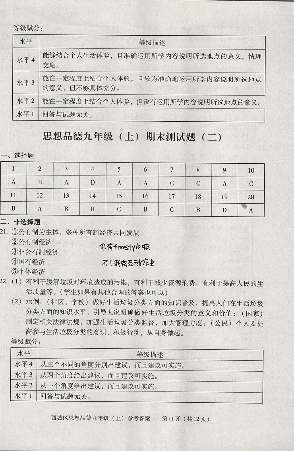 2017年學習探究診斷九年級思想品德上冊 參考答案第11頁