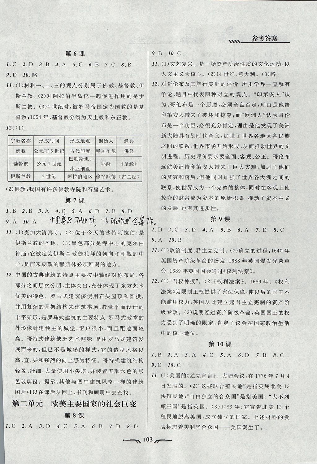 2017年新课程新教材导航学历史九年级上册岳麓版 参考答案第2页