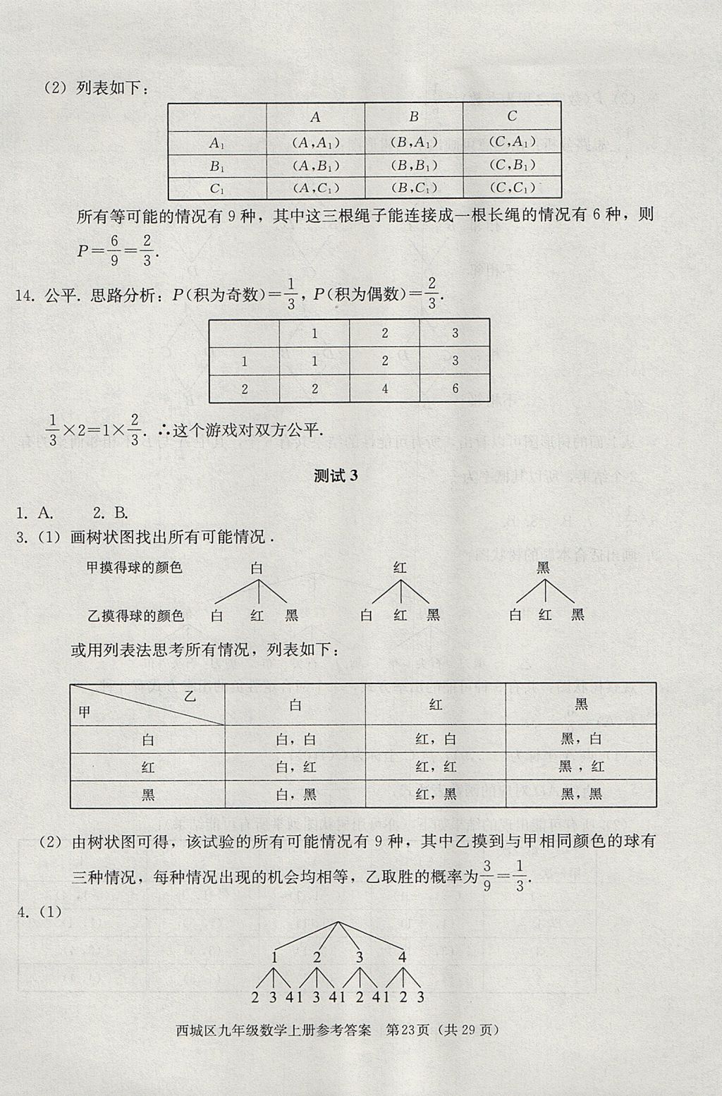 2017年学习探究诊断九年级数学上册人教版 参考答案第23页