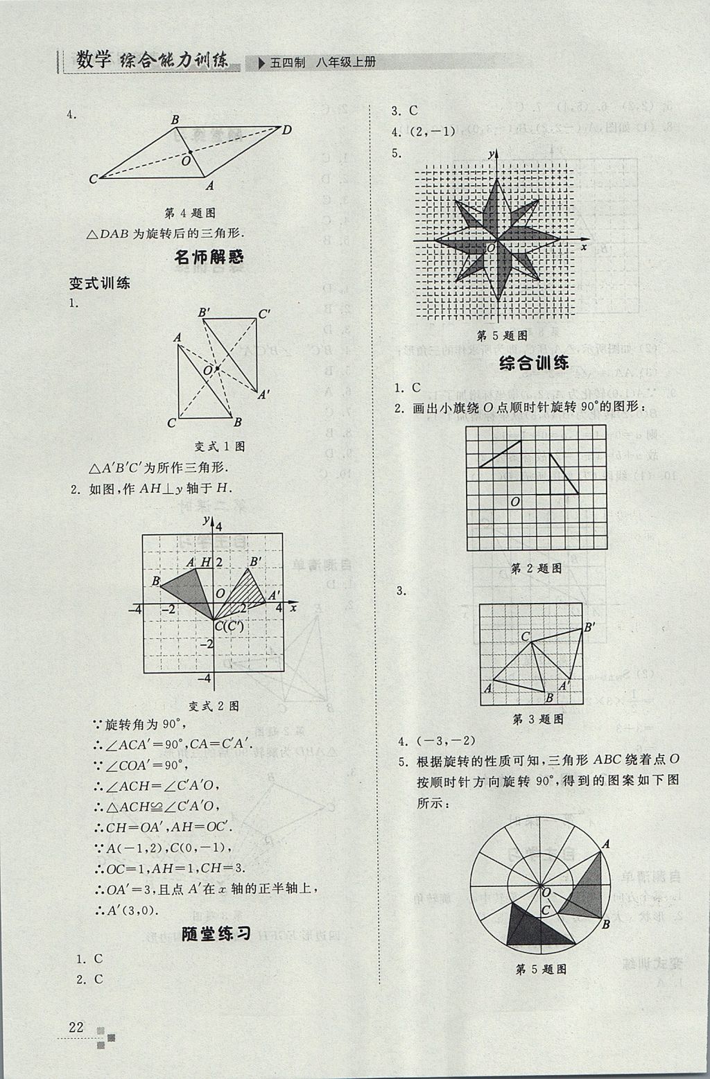 2017年综合能力训练八年级数学上册鲁教版五四制 参考答案第22页