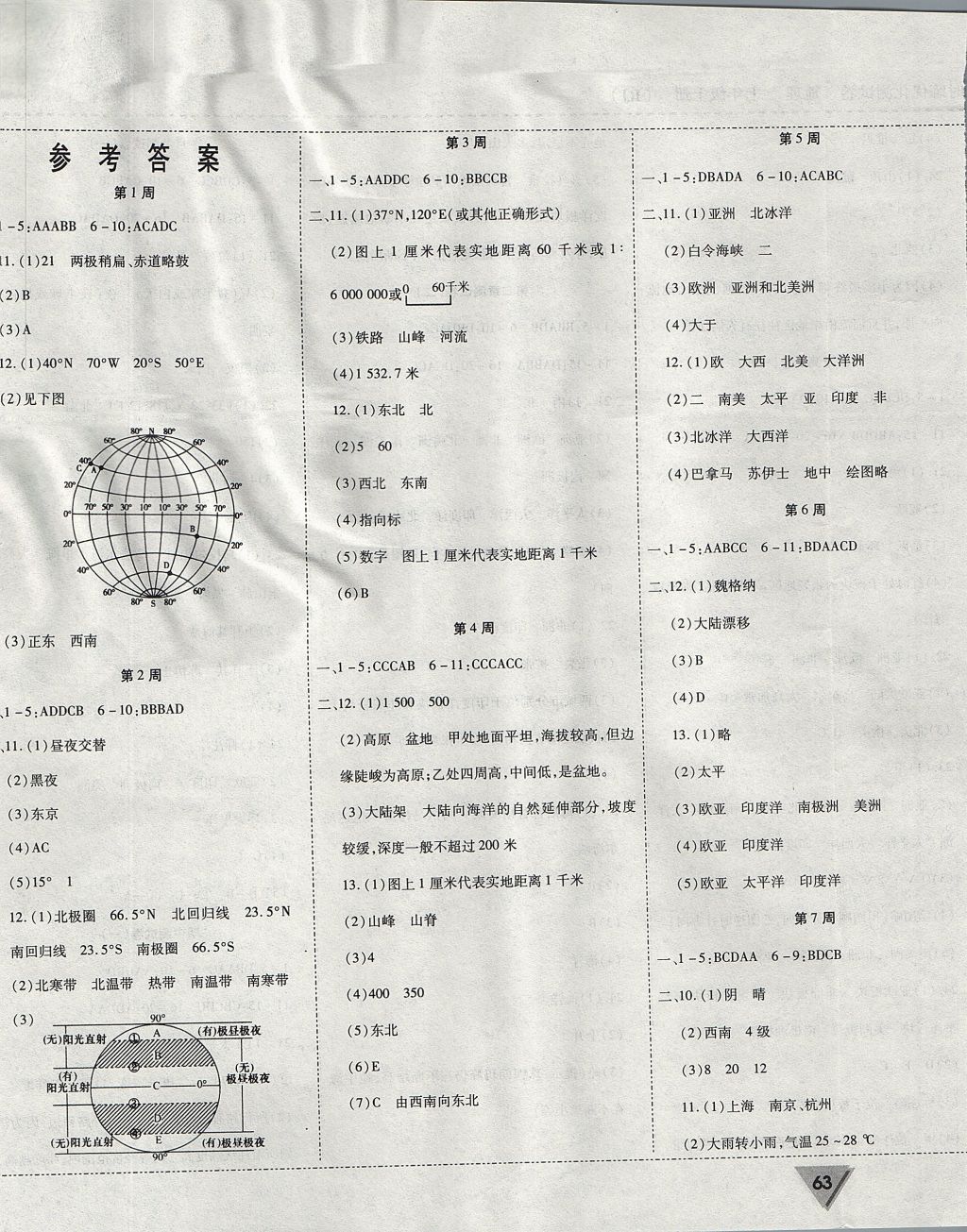 2017年课时练优化测试卷七年级地理上册人教版 参考答案第1页